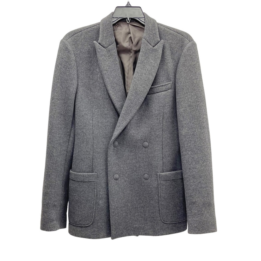 Armani Collezioni blazer size 44R double breasted grey wool angora blend stretch